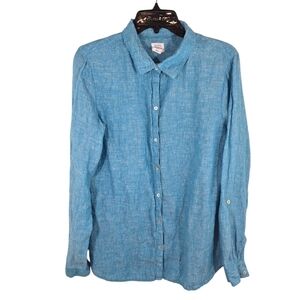 {Sigrid Olsen} Womens 100% Linen Casual Light Blue Button Down Shirt